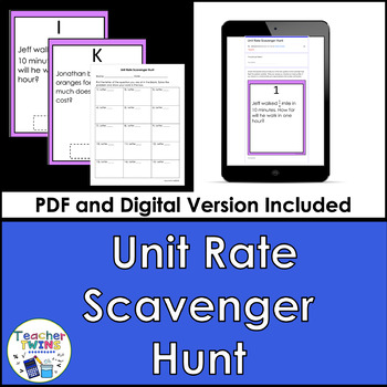 Preview of Unit Rate with Fractions and Decimals Digital and Printable Scavenger Hunt