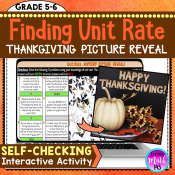 Preview of Unit Rate Thanksgiving Math Mystery Art Reveal Activity