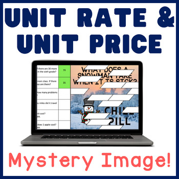 Preview of Unit Rate & Unit Price | Math Mystery Picture Digital Activity | Snowman Holiday