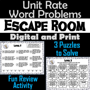 Preview of Unit Rate Word Problems Activity: Escape Room Math Breakout Game