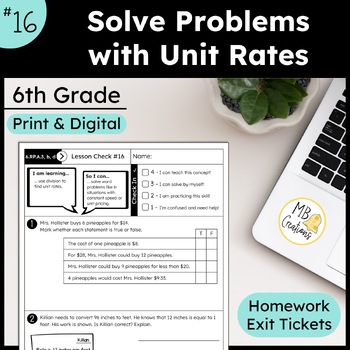 Preview of Unit Rate Word Problems - Worksheets & Exit Tickets - iReady Math 6th Grade L 16