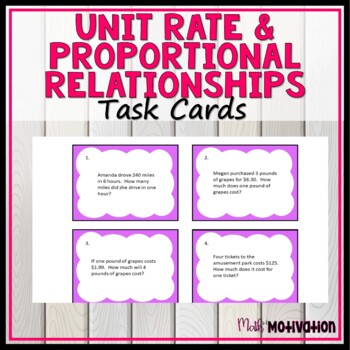 Preview of Unit Rate and Proportional Relationships Task Cards