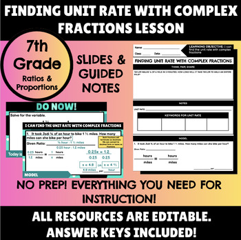 Preview of Unit Rate with Complex Fractions Lesson - No Prep! (Slides, Notes, Worksheets)