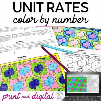 Preview of Unit Rates Color by Number 6th-7th Grade Math Worksheets and Digital Resource