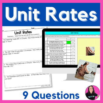 Preview of Unit Rate 6th Grade Math Digital Activity and Printable Worksheets