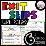 Unit Rates Exit Slips 6th Grade Math