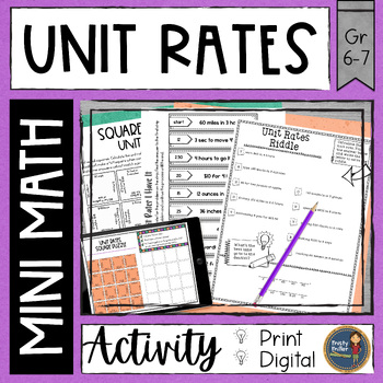 Preview of Unit Rates Math Activities - Math Puzzles and Math Riddle - No Prep Worksheets