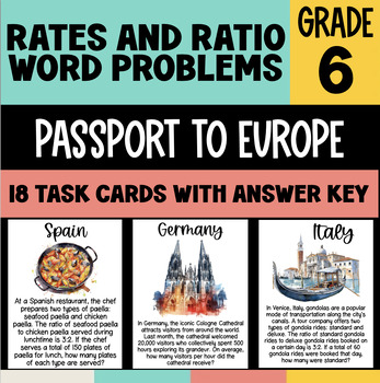 Preview of Unit Rates & Ratios | Passport | Task Cards | 6th Grade | 6.RP.A.3
