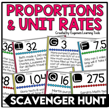 Preview of Unit Rates, Ratios, and Proportions Word Problems Scavenger Hunt Math Activity