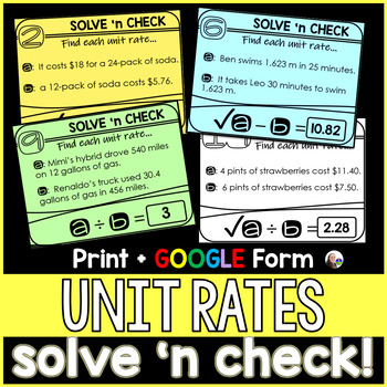 Preview of Unit Rates Solve 'n Check! Math Tasks - print and digital