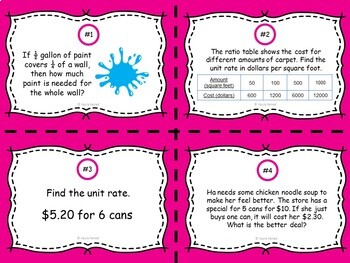 Unit Rates Task Cards 7 Rp 1 By Kayla Renee Bright In The Middle