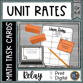Preview of Unit Rates Task Cards Havoc Math Relay