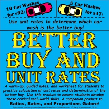 Preview of Unit Rates and Better Buy / Better Deal Practice (warmup, notes page, worksheet)