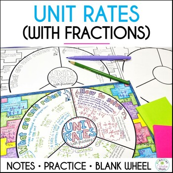 Preview of Unit Rates with Fractions Guided Notes and Practice Doodle Math Wheel