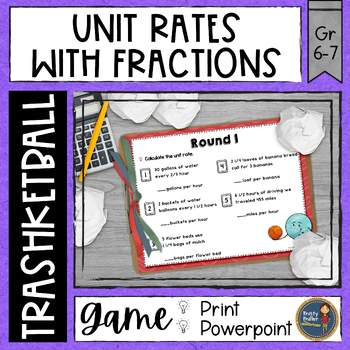 Preview of Unit Rates with Fractions Trashketball Math Game