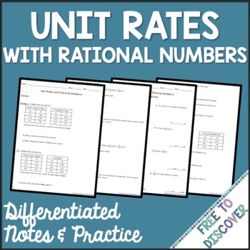 Preview of Unit Rates with Rational Numbers Notes and Practice