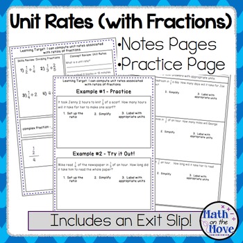 Preview of Unit Rates with Complex Fractions - Notes and Practice (7.RP.1)