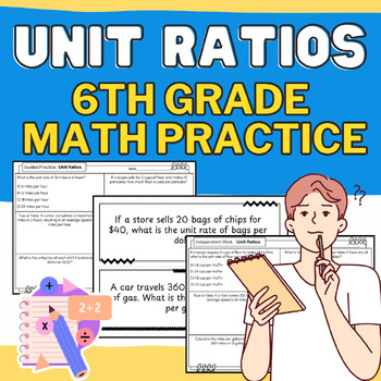 Preview of Unit Ratios: 6th Grade Math No-Prep Task Cards & Worksheet Practice {6.RP.A.2}