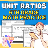 Unit Ratios: 6th Grade Math No-Prep Task Cards & Worksheet
