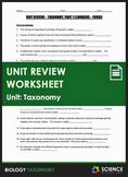 Unit Review - Taxonomy and Classification - Distance Learning