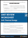 Unit Review - Thermal Energy, Heat, and Temperature - Dist