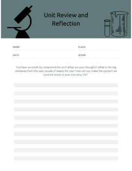 Preview of Unit Review and Reflection Worksheet