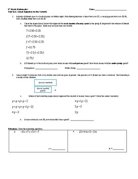 Preview of Chapter 1 Test - Analyze and Solve Linear Equations