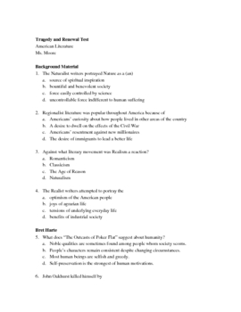 Preview of Unit Test for Realism, Regionalism, and Naturalism w/ answers