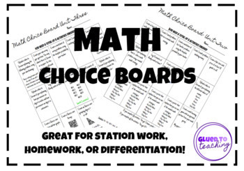 Preview of Math Choice Boards (EDITABLE) **ALL Six Units** Distance Learning!