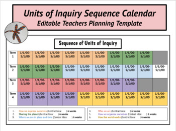 Preview of Unit of Inquiry Sequence Calendar - Editable Planning Template - IB PYP 