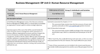 Preview of Unit planner: Unit 2 Human Resources