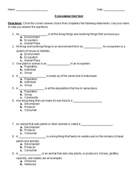 Preview of Unit test and Study Guide - 4th Grade Ecosystems
