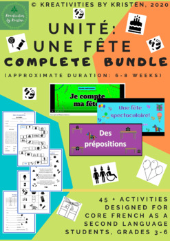 Preview of Unité de français – Une fête (with 45+ activities and 3 lyric / text videos)