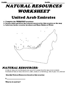 united arab emirates natural resource worksheet and webquest tpt