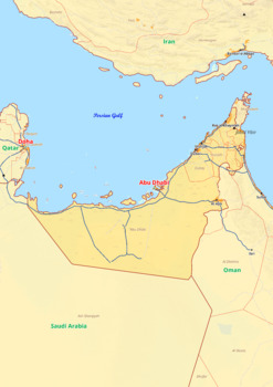 Preview of United Arab Emirates map with cities township counties rivers roads labeled
