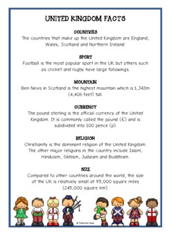 Preview of United Kingdom (UK) Fun Facts Printables | Countries Unit