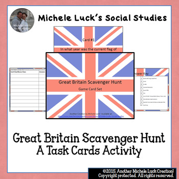 Preview of United Kingdom Scavenger Hunt Task Cards Game - England, Great Britain