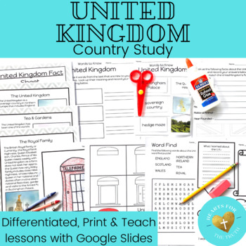 Preview of United Kingdom UK Country Study Print & Teach Lesson - Reading & Activity Pages
