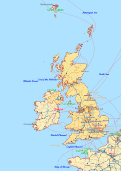 Preview of United Kingdom map with cities township counties rivers roads labeled