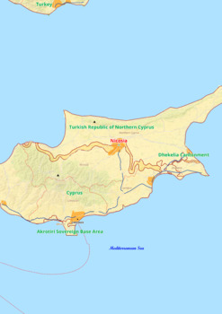 Preview of United Nations Buffer Zone in Cyprus map with cities township counties rivers