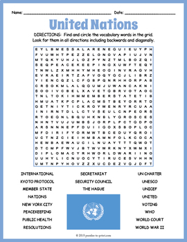 United Nations Word Search by Puzzles to Print | TpT