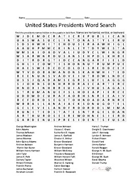 Preview of United State Presidents Word Search