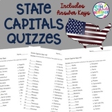 United States 50 State Capitals Quizzes with Answer Keys a