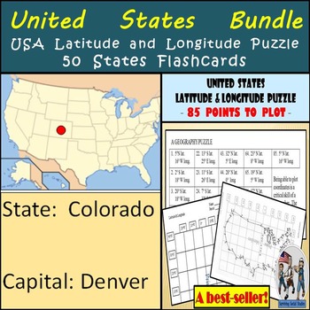 Preview of United States Bundle - 50 States Flashcards & USA Latitude and Longitude Puzzle