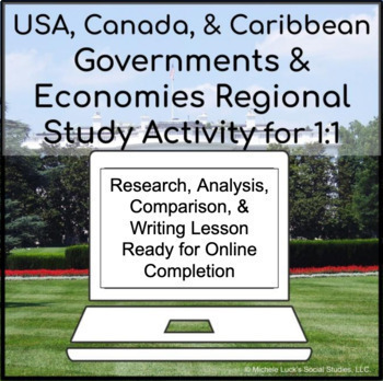 Preview of United States Canada Caribbean Government & Economy 1:1 Google Classroom Lesson