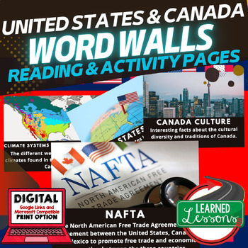 Preview of United States & Canada Word Wall Activity Pages World Geography Word Wall