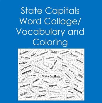 Preview of United States Capitals Word Collage (Coloring, Social Studies, History)