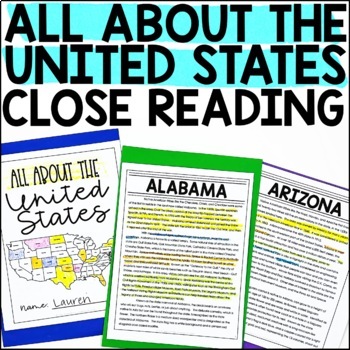 Preview of United States Close Reading Passages & Questions | All About the United States