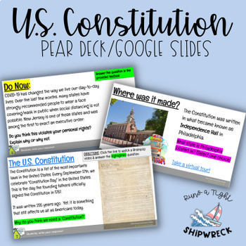 Preview of United States Constitution Bill of Rights Interactive Google Slides Pear Deck