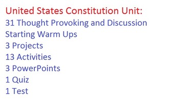 Preview of US Constitution No Prep Unit: 31 Warm Ups, 13 Activities, 3 Projects, and more.